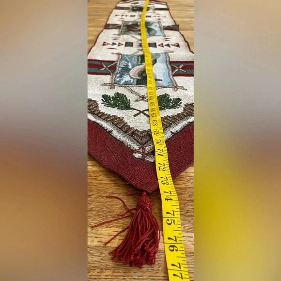 Rustic Retreat  Wildlife Tapestry Table Runner Deer Bear Salmon Geometric USA - Picture 9 of 12